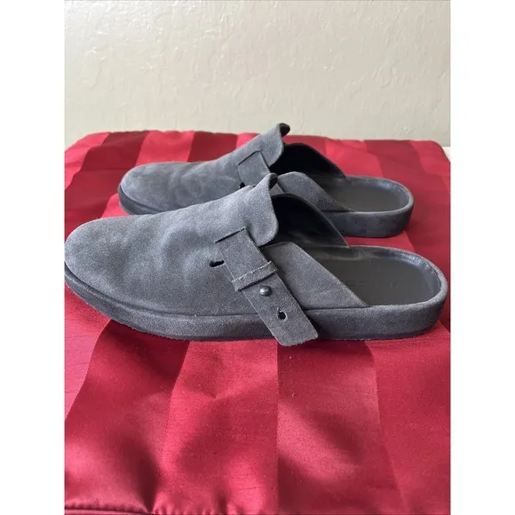 Vince Men's Essex Suede Grey Graphite Flat Platform Loafers Clogs 8.5