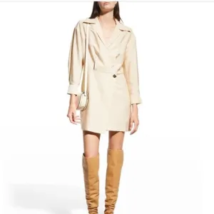 Vince Shaped Collar Wrap Dress Pale Sand Cream Long Sleeve Size 4