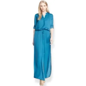 Vince Teal Blue Satin Maxi Shirt Dress Size XL