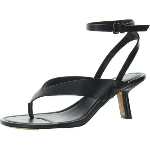 Vince Womens Julian Black Leather Ankle Strap Kitten Thong Sandals Shoes New