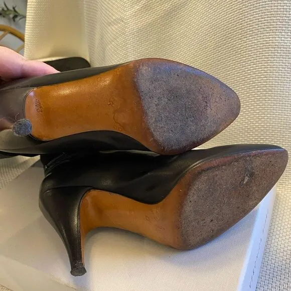 Vintage 1980s Casadei black leather and suede heeled boots set gem detailing 6