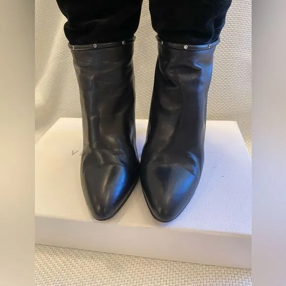 Vintage 1980s Casadei black leather and suede heeled boots set gem detailing 6