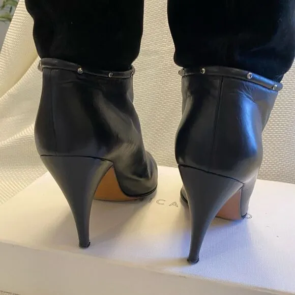 Vintage 1980s Casadei black leather and suede heeled boots set gem detailing 6