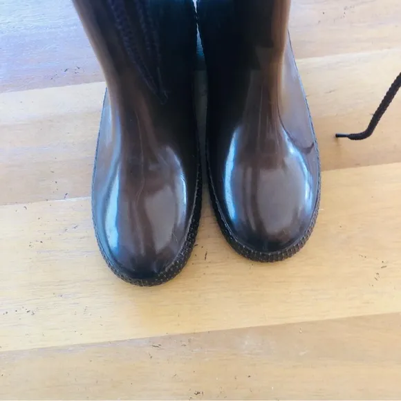 Vintage 70s Rubber Boots Shearling Fleece Lined Waterproof Brown Shiny Rain sz7