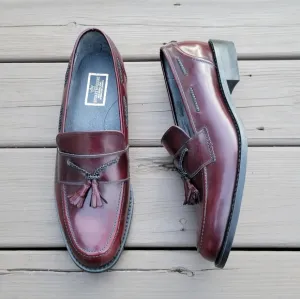 Vintage 90s Oxblood Smooth Leather Kiltie Moc Toe Slip-on Grandpa Loafers 11