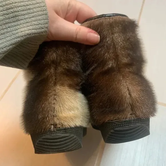 Vintage Blondo Fur Skin Ankle Boots Fleece Velcro 8