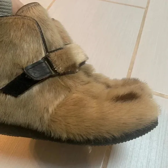 Vintage Blondo Fur Skin Ankle Boots Fleece Velcro 8