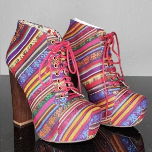 VINTAGE Brand Multicolor Platform Heels/Ankle Boots. Size 6.5. NWOT