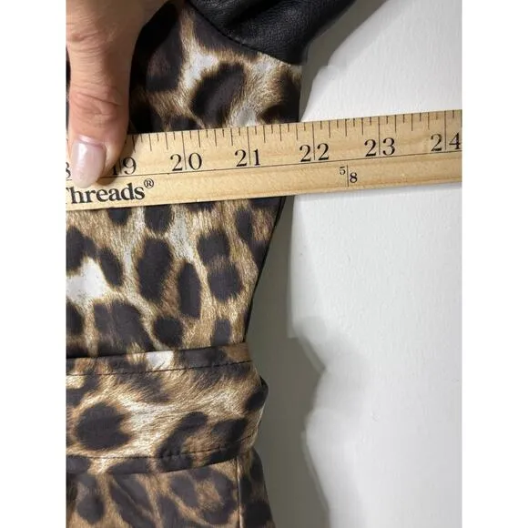 Vintage Cache Trench Coat Women XL Leopard Animal Print Faux Leather Sexy Y2K