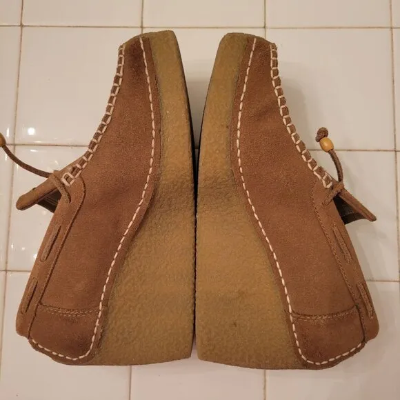 Vintage Candies Brown Suede Leather Wedge Moccasins Size 6M Loafers 90s Y2K Chun
