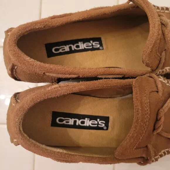 Vintage Candies Brown Suede Leather Wedge Moccasins Size 6M Loafers 90s Y2K Chun