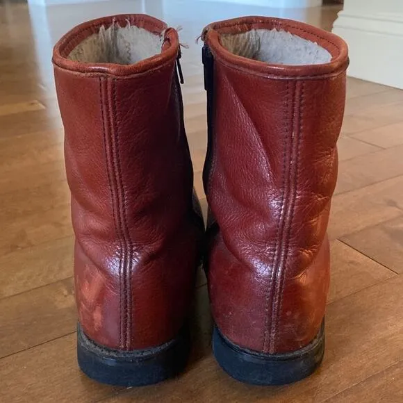 Vintage Dexter Brown Cognac Distressed Fleece-Lined Boot Men's size 9