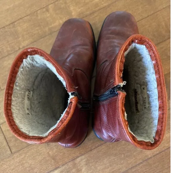 Vintage Dexter Brown Cognac Distressed Fleece-Lined Boot Men's size 9