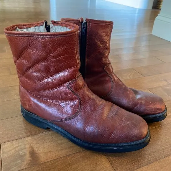 Vintage Dexter Brown Cognac Distressed Fleece-Lined Boot Men's size 9