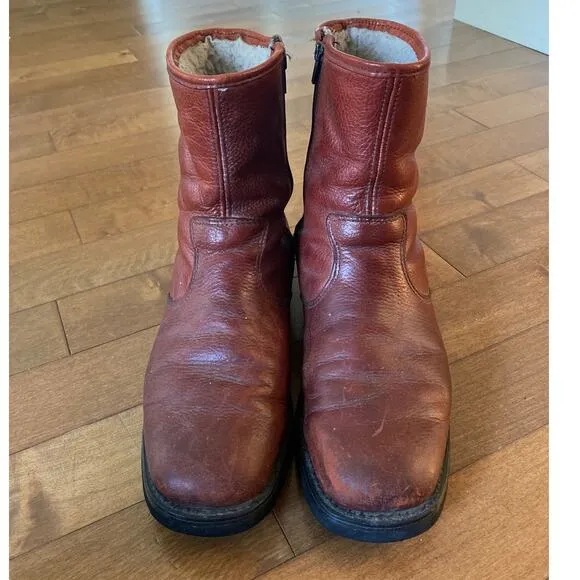 Vintage Dexter Brown Cognac Distressed Fleece-Lined Boot Men's size 9