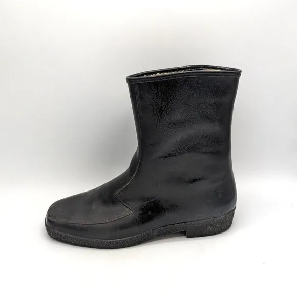 Vintage German Style Military Leather Sherpa Lined Boots Black Mens US 10 Winter