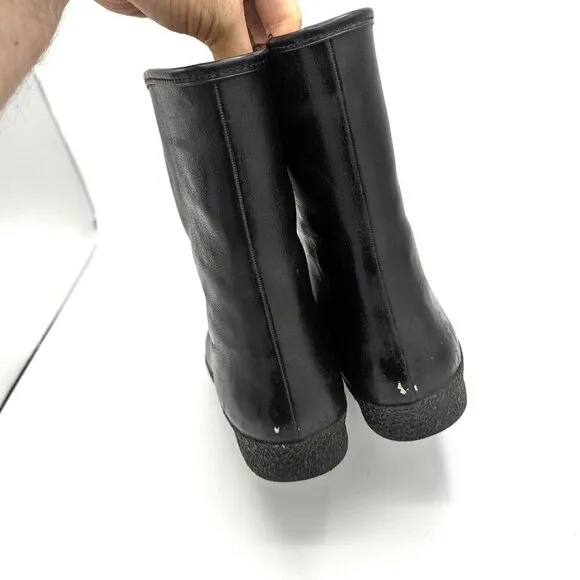 Vintage German Style Military Leather Sherpa Lined Boots Black Mens US 10 Winter