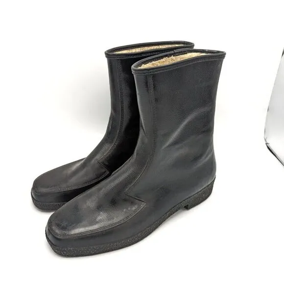 Vintage German Style Military Leather Sherpa Lined Boots Black Mens US 10 Winter