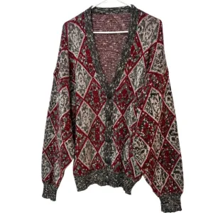 Vintage Grandpa Dark Academia Oversized Slouchy Cardigan Knit Sweater Size Large