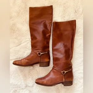 Vintage Gucci Equestrian HorseBit Brown Leather Riding Boots Vibram Soles Size 7