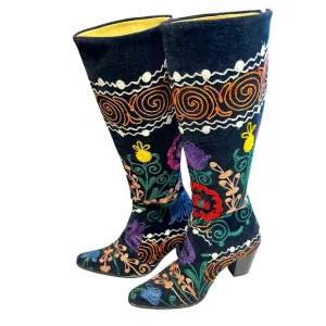 Vintage handmade embroidered boots in the Suzani style w/ soft leather interior