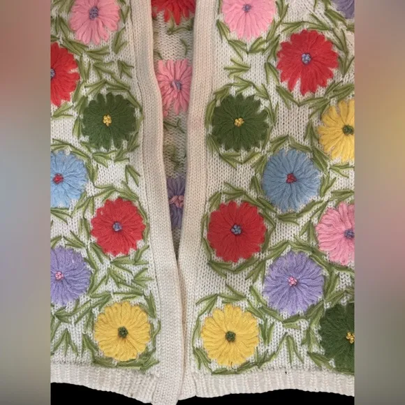 Vintage Jeri Jo floral embellished cardigan sweater unique multi floral