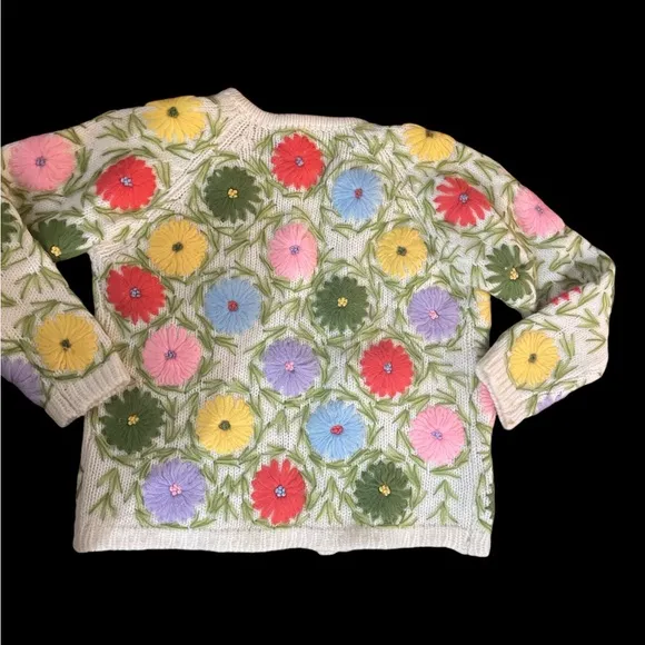 Vintage Jeri Jo floral embellished cardigan sweater unique multi floral