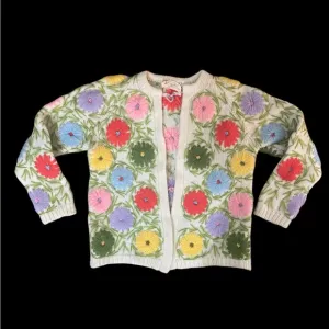 Vintage Jeri Jo floral embellished cardigan sweater unique multi floral