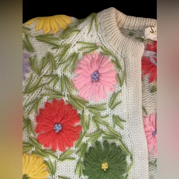 Vintage Jeri Jo floral embellished cardigan sweater unique multi floral