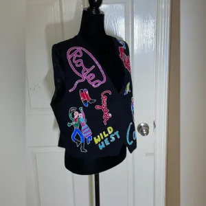 Vintage Modi Black Sequined “Cowboy Up” Vest Women's M 8-10​