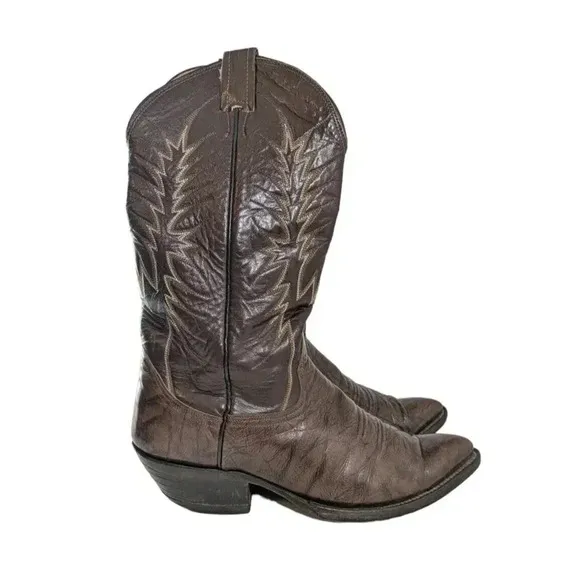 Vintage Nocona Brown Leather Cowboy Western Boots Size 8.5 D Pointed Toe Mens