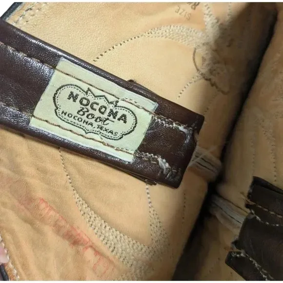Vintage Nocona Brown Leather Cowboy Western Boots Size 8.5 D Pointed Toe Mens