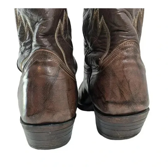 Vintage Nocona Brown Leather Cowboy Western Boots Size 8.5 D Pointed Toe Mens