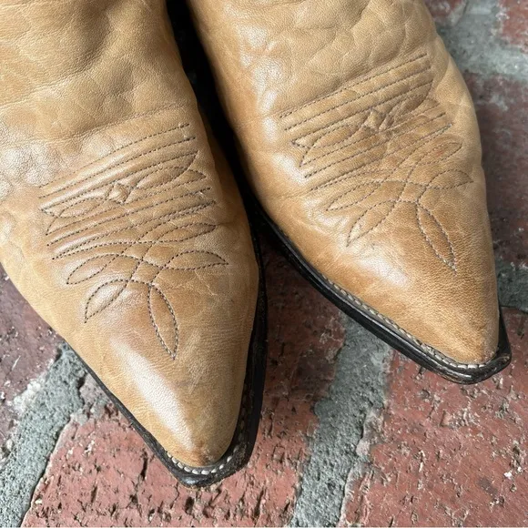 Vintage Nocona Deer Hide Leather Butterscotch Western Cowboy Boots 9.5D USA GUC