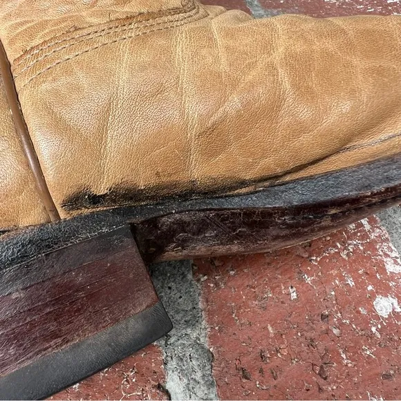 Vintage Nocona Deer Hide Leather Butterscotch Western Cowboy Boots 9.5D USA GUC