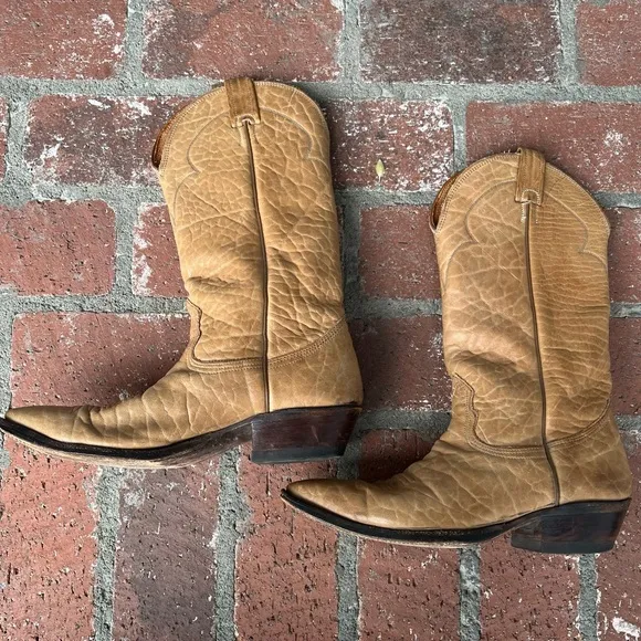 Vintage Nocona Deer Hide Leather Butterscotch Western Cowboy Boots 9.5D USA GUC