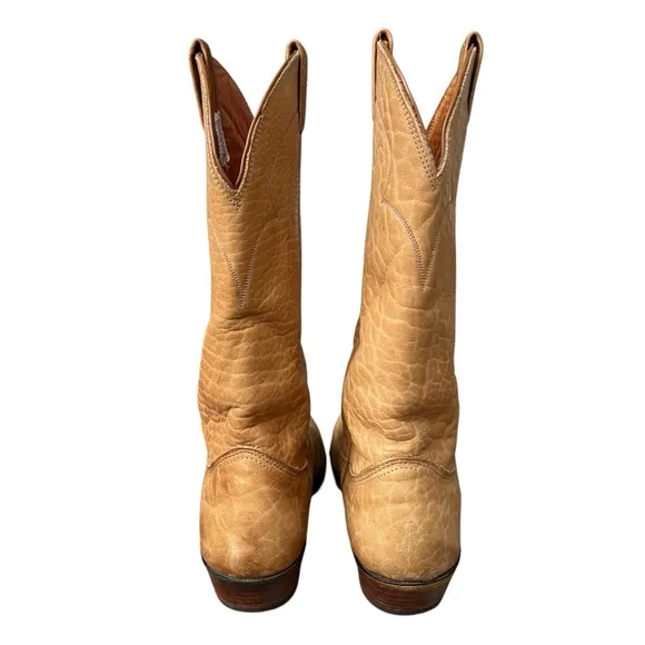 Vintage Nocona Deer Hide Leather Butterscotch Western Cowboy Boots 9.5D USA GUC