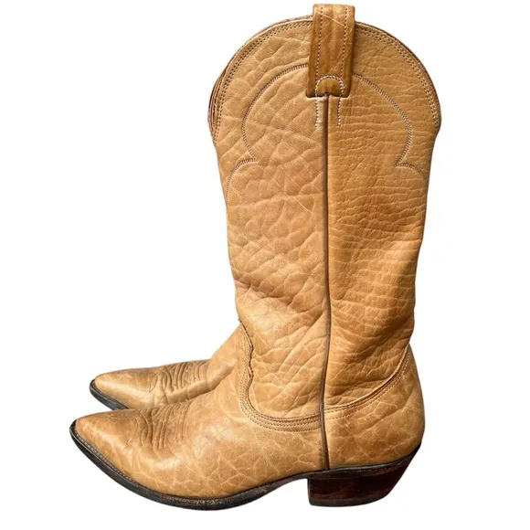Vintage Nocona Deer Hide Leather Butterscotch Western Cowboy Boots 9.5D USA GUC