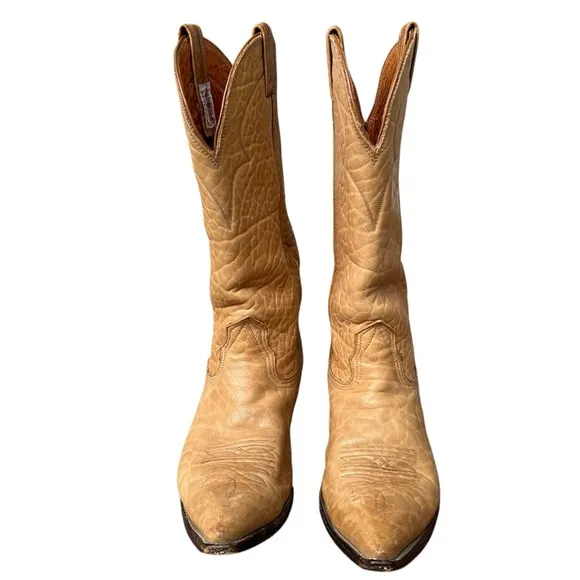 Vintage Nocona Deer Hide Leather Butterscotch Western Cowboy Boots 9.5D USA GUC