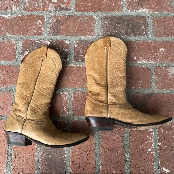 Vintage Nocona Deer Hide Leather Butterscotch Western Cowboy Boots 9.5D USA GUC