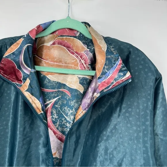 Vintage Rafael Satin Reversible Dotted Long Sleeves Zipper Windbreaker Jacket