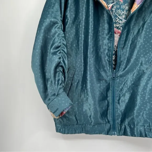 Vintage Rafael Satin Reversible Dotted Long Sleeves Zipper Windbreaker Jacket