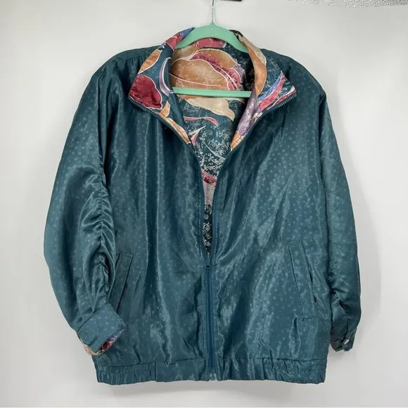 Vintage Rafael Satin Reversible Dotted Long Sleeves Zipper Windbreaker Jacket
