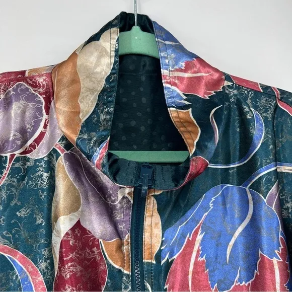 Vintage Rafael Satin Reversible Dotted Long Sleeves Zipper Windbreaker Jacket
