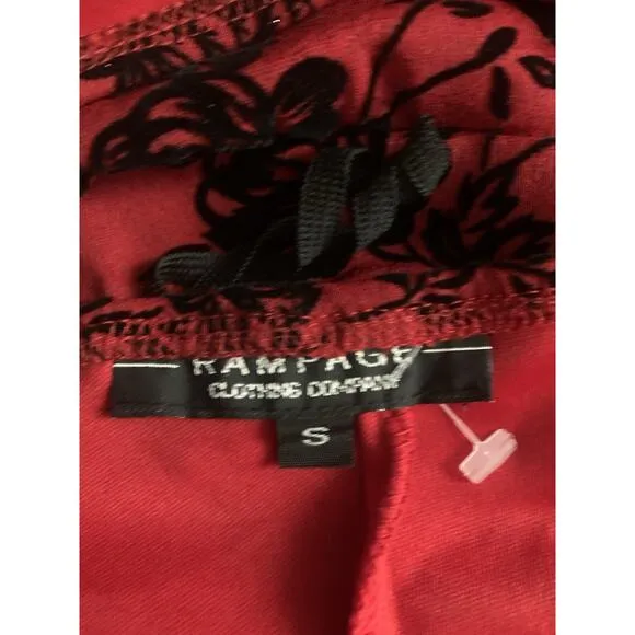 Vintage Red Sweet Heart Dress Black Roses Stretch Babydoll Romantic Rampage Sm