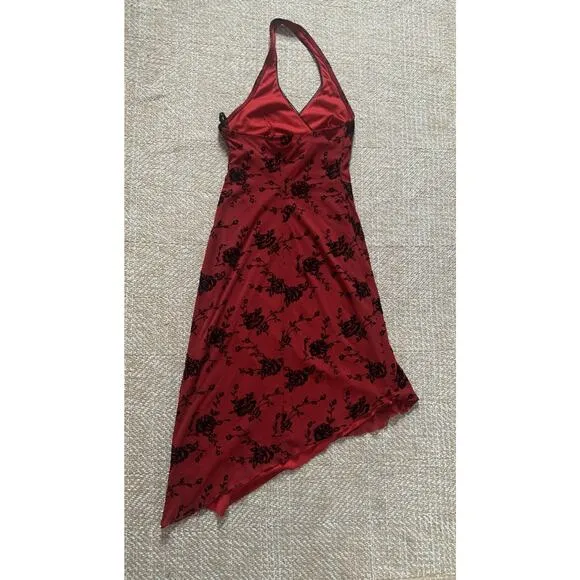 Vintage Red Sweet Heart Dress Black Roses Stretch Babydoll Romantic Rampage Sm