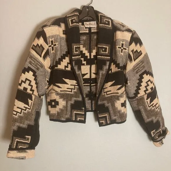 Vintage Southwestern Cropped Vintage Jacket ~ 1980s 90s Y2K Flashback ~ Sz L
