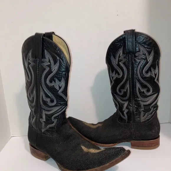 Vintage Western Cowboy Boots Pointy Toes Heels Men's Black Size 7 Conya Leon