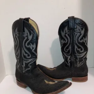 Vintage Western Cowboy Boots Pointy Toes Heels Men's Black Size 7 Conya Leon