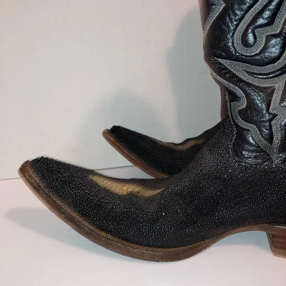 Vintage Western Cowboy Boots Pointy Toes Heels Men's Black Size 7 Conya Leon